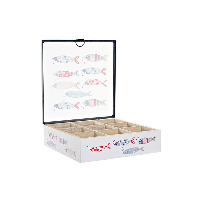 Cutie pentru infuzii DKD Home Decor Multicolor Coral Metal Geam Lemn MDF 24 x 24 x 6,5 cm (2 Unități)