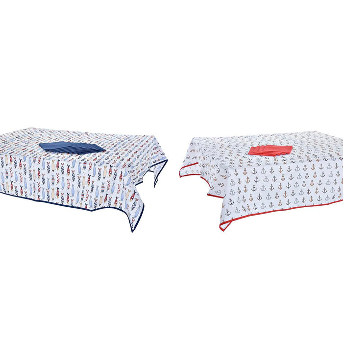 Set de lenjerie de masă DKD Home Decor Albastru Alb Roșu 150 x 150 x 0,5 cm (2 Unități)