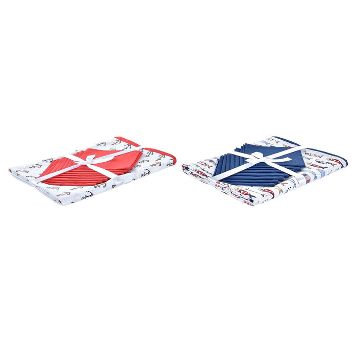 Set de lenjerie de masă DKD Home Decor 150 x 250 x 0,5 cm Roșu Albastru Alb (2 Unități)