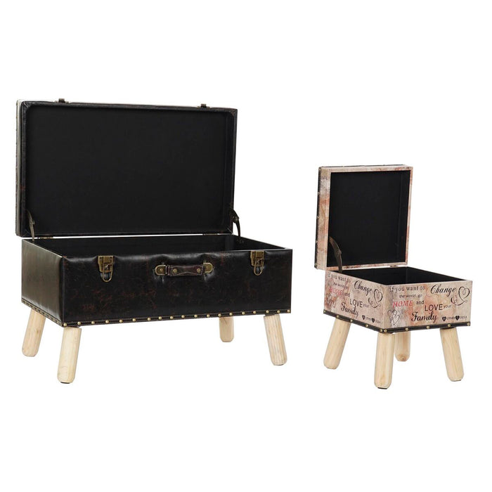 Banchetă DKD Home Decor   Maro Negru Roșu Bej Lemn 70 x 40 x 44 cm (3 Unități)