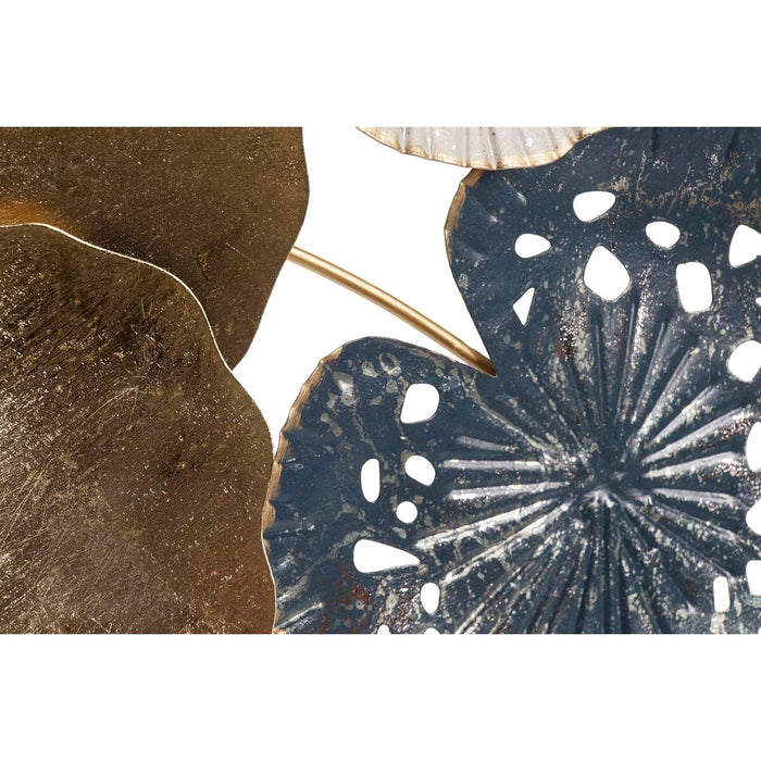 Decorațiune de Perete DKD Home Decor Albastru Auriu* Metal Alb Frunza a unei plante (55 x 6,4 x 118 cm)