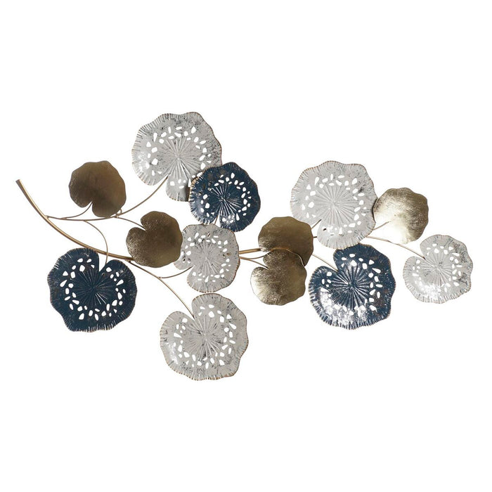 Decorațiune de Perete DKD Home Decor Albastru Auriu* Metal Alb Frunza a unei plante (55 x 6,4 x 118 cm)