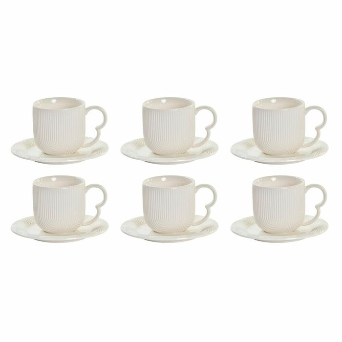 Set de 6 Căni cu Farfurie DKD Home Decor Natural Porțelan Alb 90 ml
