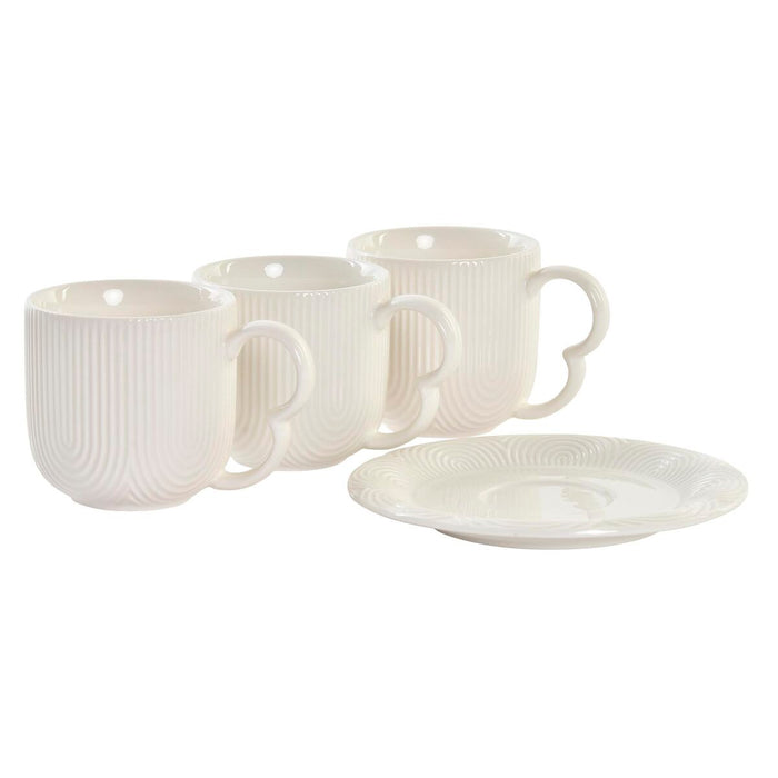 Set de 6 Căni cu Farfurie DKD Home Decor Natural Porțelan Alb 90 ml