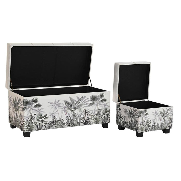 Banchetă DKD Home Decor   Negru Bej Poliester Verde Lemn MDF (80 x 40 x 43 cm)