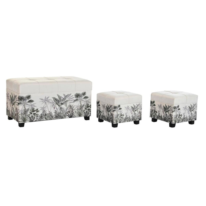 Banchetă DKD Home Decor   Negru Bej Poliester Verde Lemn MDF (80 x 40 x 43 cm)