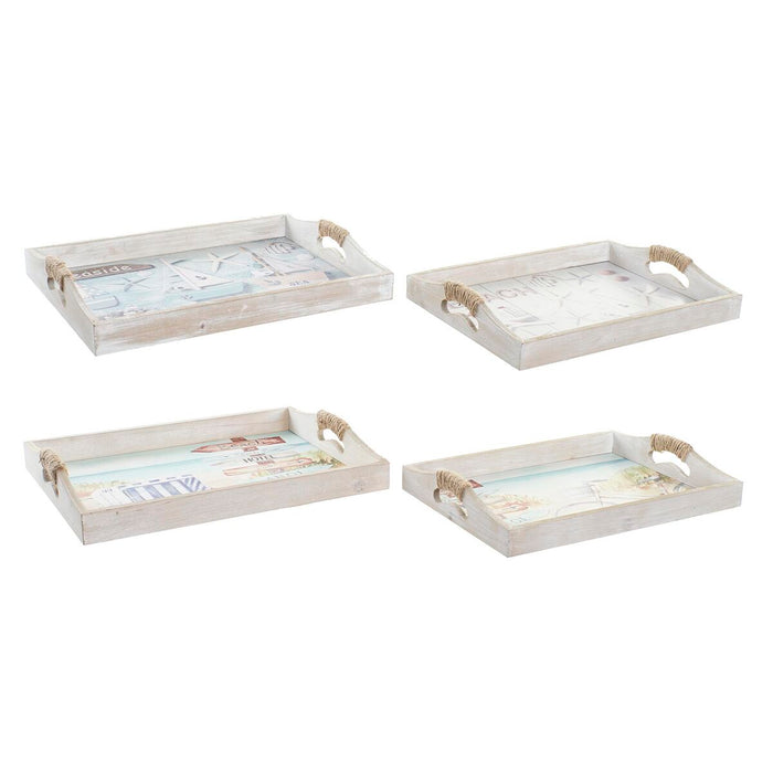 Set de Tăvi DKD Home Decor Marin Multicolor 40 x 30 x 6 cm Lemn MDF Mediterană (2 Unități)