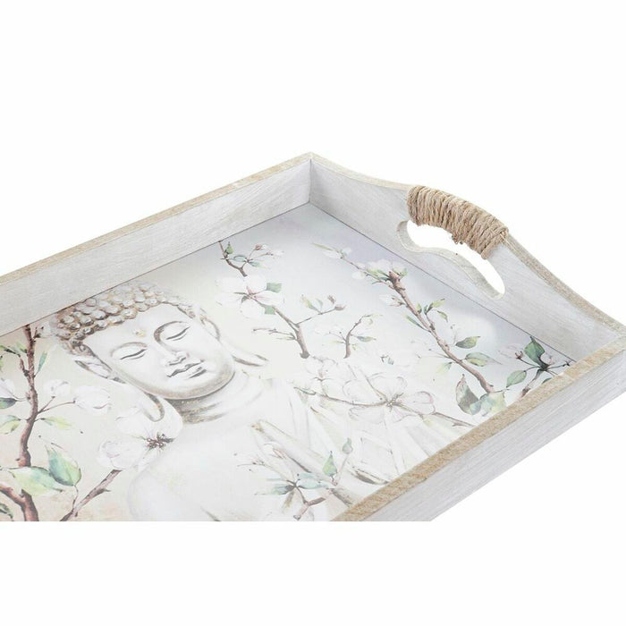 Set de Tăvi DKD Home Decor Natural Buda Multicolor Oriental 40 x 30 x 6 cm Lemn MDF (2 Unități)
