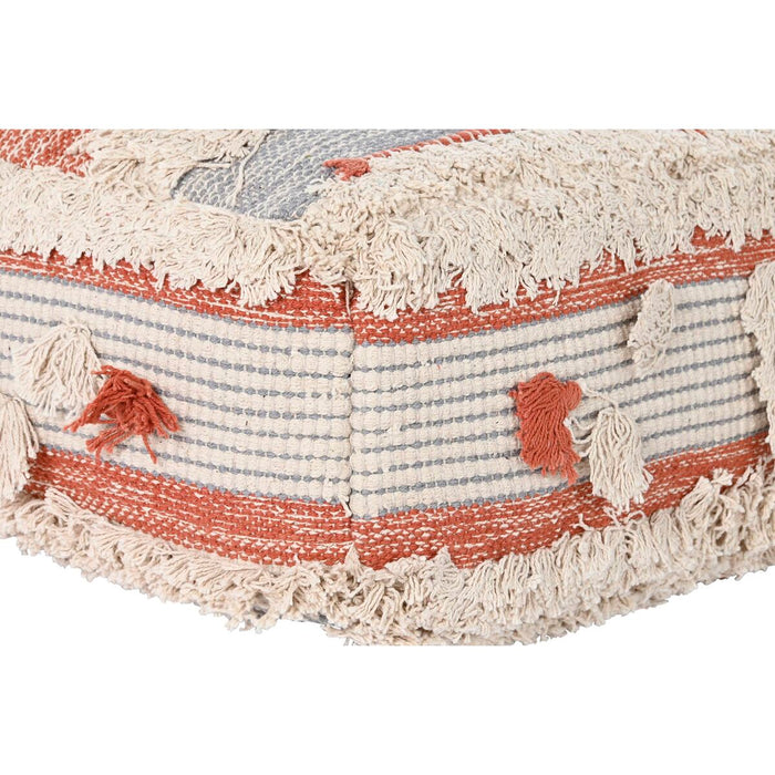 Puff DKD Home Decor Alb Portocaliu Dungi Boho 60 x 60 x 25 cm (2 Unități)