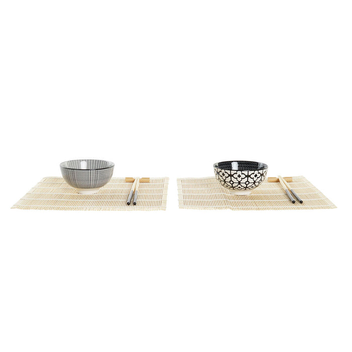 Set de Sushi DKD Home Decor 14,5 x 14,5 x 31 cm Negru Alb Gresie Oriental (16 Piese)