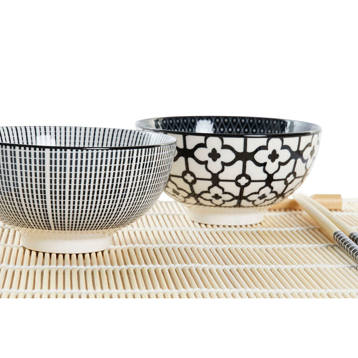 Set de Sushi DKD Home Decor 14,5 x 14,5 x 31 cm Negru Alb Gresie Oriental (16 Piese)