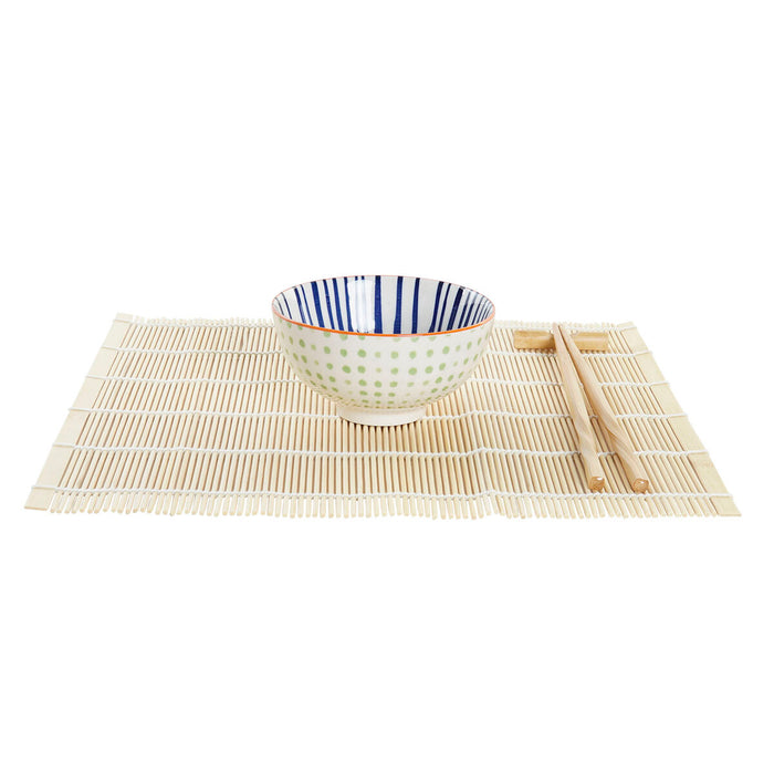Set de Sushi DKD Home Decor 14,5 x 14,5 x 31 cm Albastru Alb Gresie Oriental (16 Piese)
