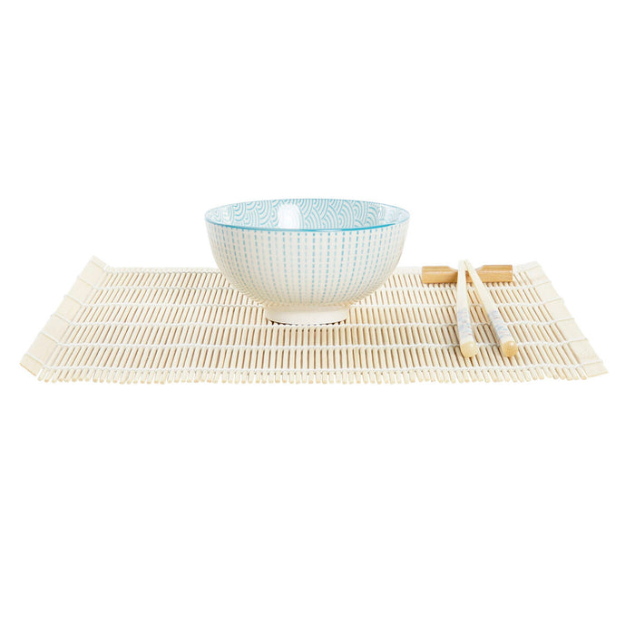 Set de Sushi DKD Home Decor 14,5 x 14,5 x 31 cm Albastru Alb Gresie Oriental (16 Piese)