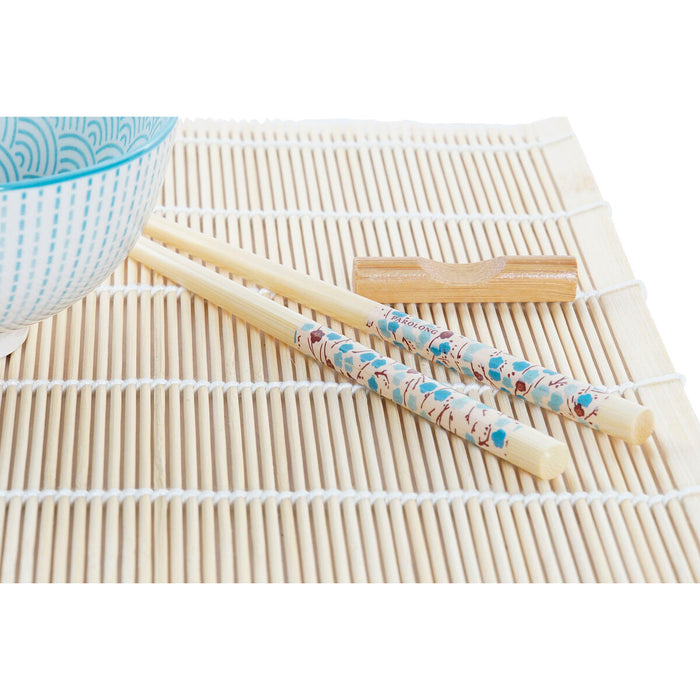 Set de Sushi DKD Home Decor 14,5 x 14,5 x 31 cm Albastru Alb Gresie Oriental (16 Piese)