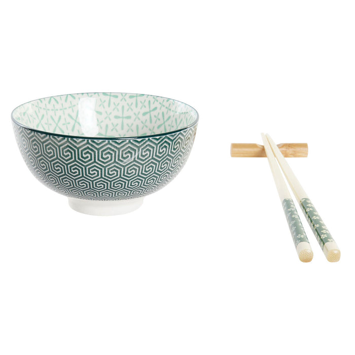 Set de Sushi DKD Home Decor Bambus Gresie Alb Verde Oriental 30 x 21 x 7 cm (6 Piese)