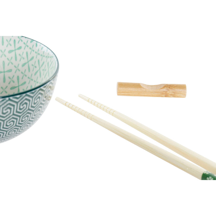 Set de Sushi DKD Home Decor Bambus Gresie Alb Verde Oriental 30 x 21 x 7 cm (6 Piese)
