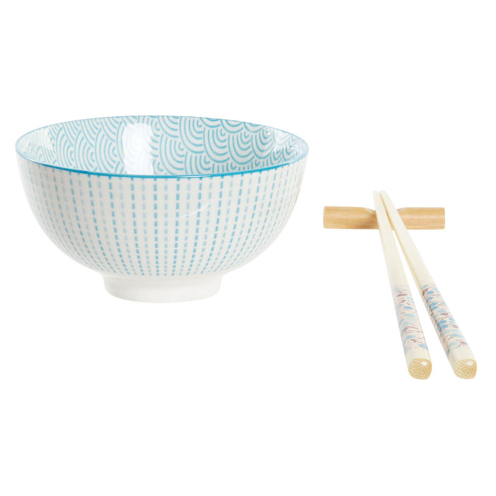 Set de Sushi DKD Home Decor Albastru Alb Bambus Gresie Oriental 30 x 21 x 7 cm (6 Piese) (2 Unități)