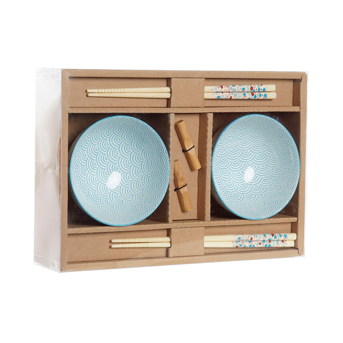 Set de Sushi DKD Home Decor Albastru Alb Bambus Gresie Oriental 30 x 21 x 7 cm (6 Piese) (2 Unități)