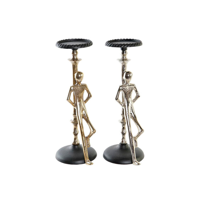 Candelabru DKD Home Decor 15 x 20 x 41 cm Șampanie Negru Aluminiu Modern (2 Unități)