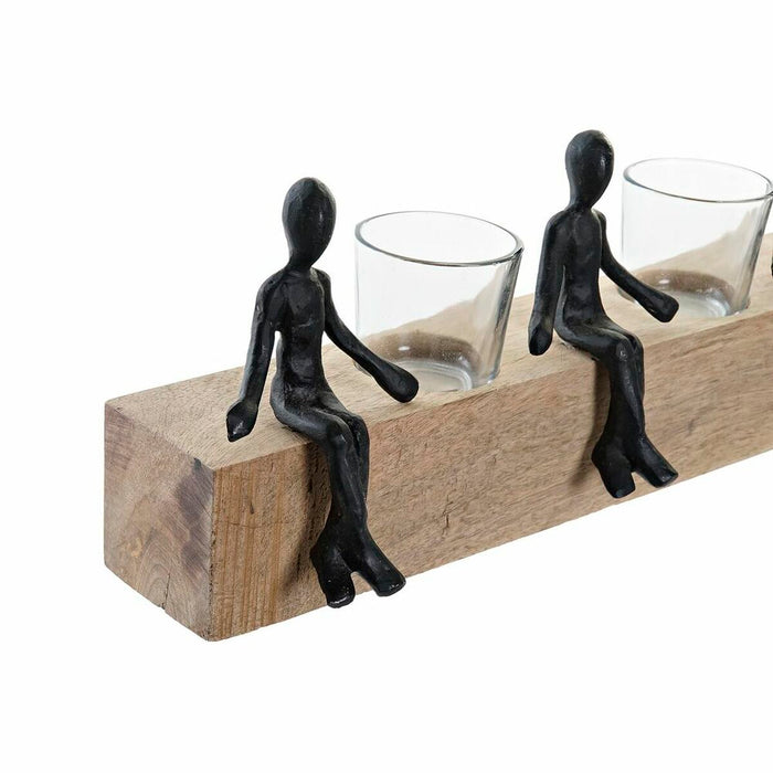 Suport de Lumânări DKD Home Decor 43 x 9 x 14 cm Geam Natural Negru Maro Transparent Aluminiu Lemn de mango