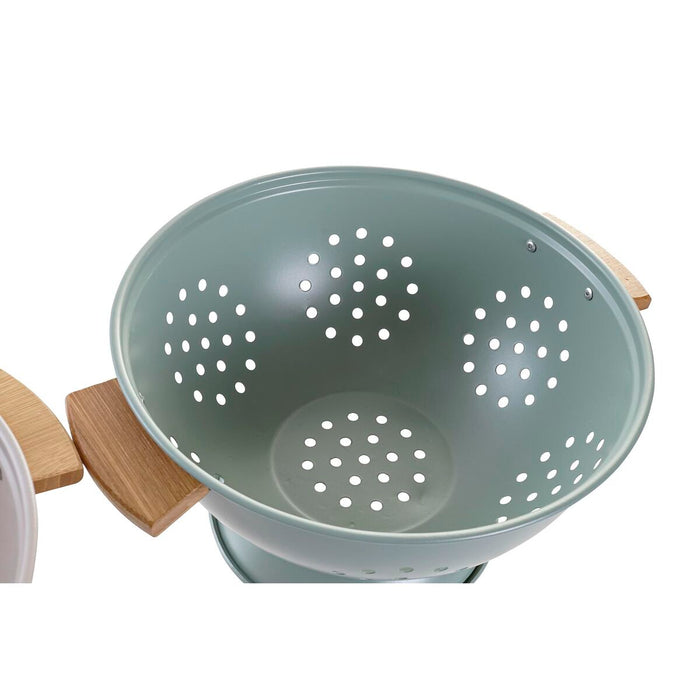 Strecurătoare pentru paste DKD Home Decor Verde Bej Metal Bambus Oțel inoxidabil 30 x 40 cm 30 x 24,5 x 14 cm (2 Unități)