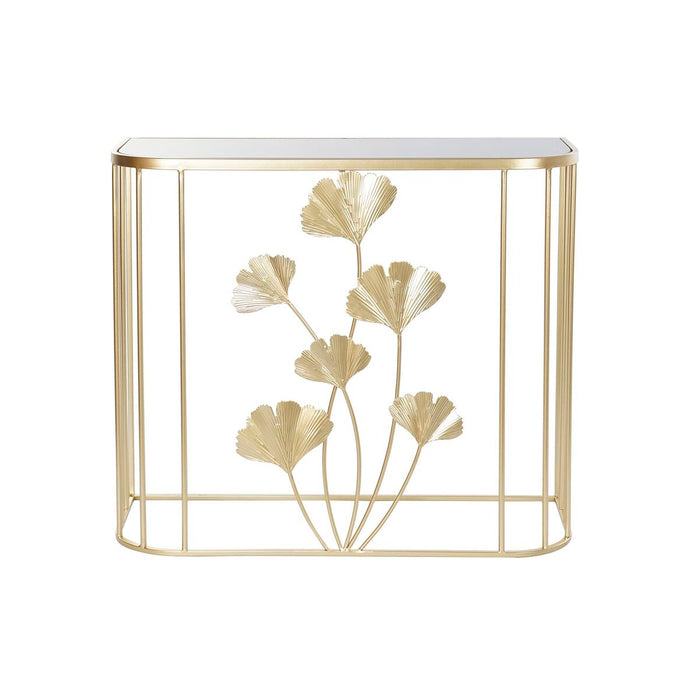 Consolă DKD Home Decor Geam Auriu* Metal Tropical Frunza a unei plante (80 x 32,7 x 79,6 cm) (2 Unități)