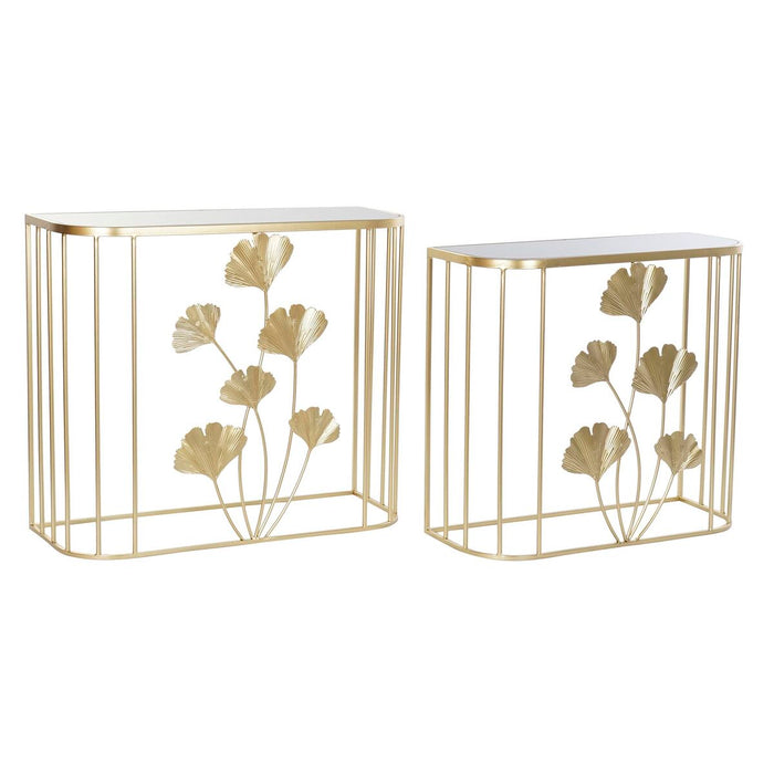 Consolă DKD Home Decor Geam Auriu* Metal Tropical Frunza a unei plante (80 x 32,7 x 79,6 cm) (2 Unități)