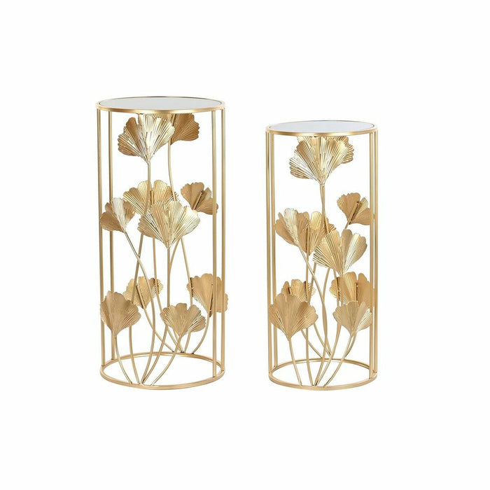 Set de 2 Măsuțe DKD Home Decor Geam Auriu* Metal Tropical Frunza a unei plante (35 x 35 x 75 cm) (2 pcs)