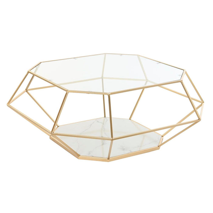 Masa de Cafea DKD Home Decor Glamour Auriu* Metal Geam 100 x 100 x 41 cm