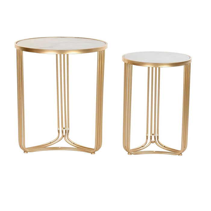 Set de 2 mese DKD Home Decor Alb Auriu* 47,5 x 47,5 x 56 cm