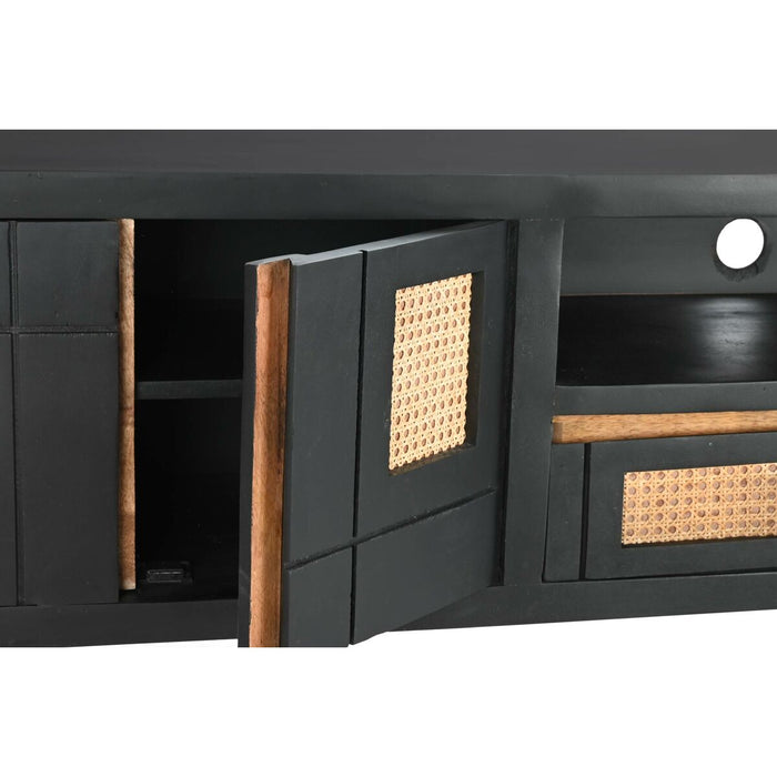 Mobilă TV DKD Home Decor Negru Ratan Lemn de mango (145,5 x 40,5 x 60 cm)