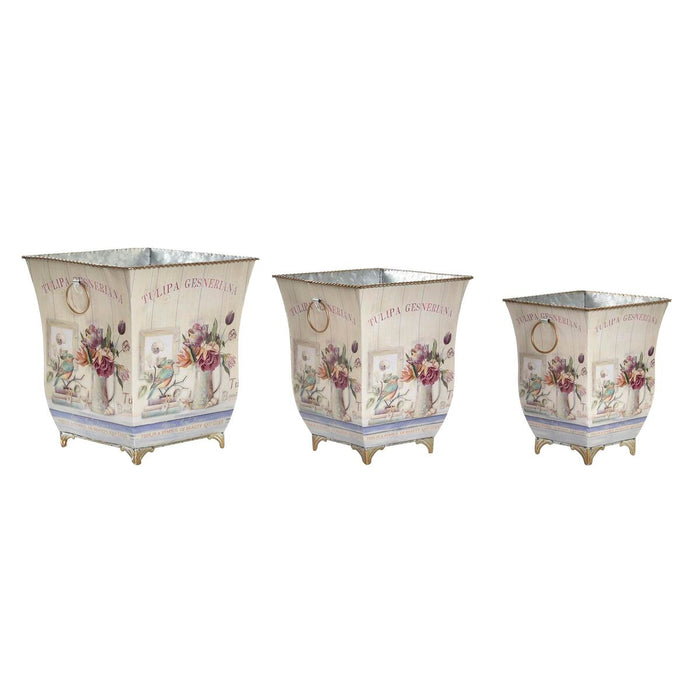 Set de ghivece DKD Home Decor Roz Metal Aluminiu Květiny Shabby Chic 21,5 x 21,5 x 25 cm
