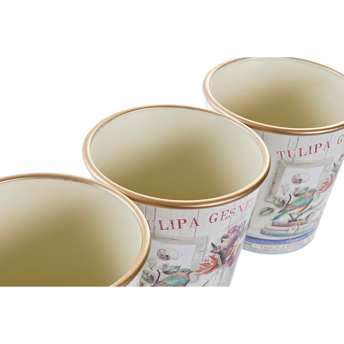 Set de ghivece DKD Home Decor Roz Auriu* PVC Aluminiu Shabby Chic 38 x 13 x 14 cm (3 Piese)