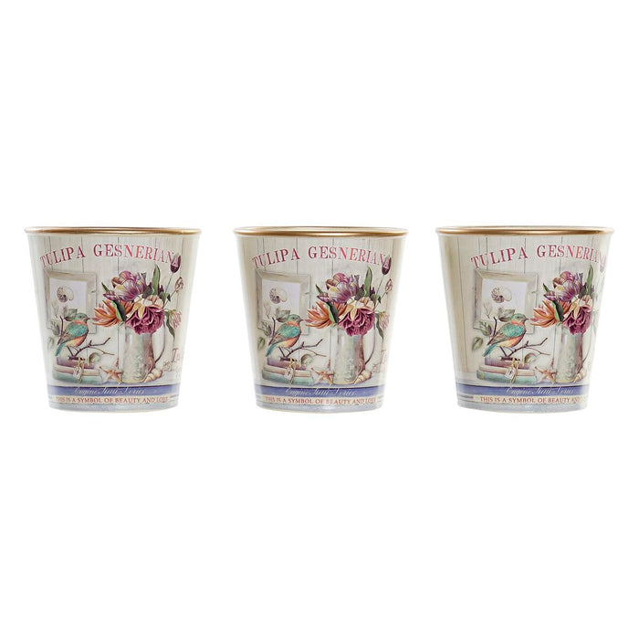 Set de ghivece DKD Home Decor Roz Auriu* PVC Aluminiu Shabby Chic 38 x 13 x 14 cm (3 Piese)
