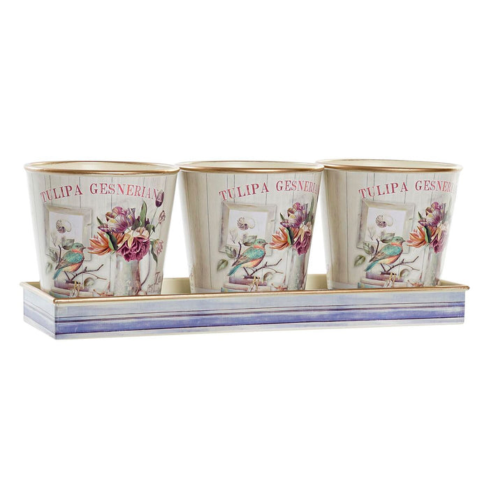 Set de ghivece DKD Home Decor Roz Auriu* PVC Aluminiu Shabby Chic 38 x 13 x 14 cm (3 Piese)