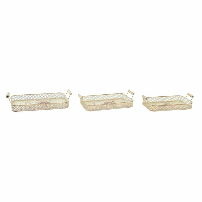 Set de Tăvi DKD Home Decor 40 x 21 x 8 cm Roz Metal 8 cm 3 Piese Shabby Chic