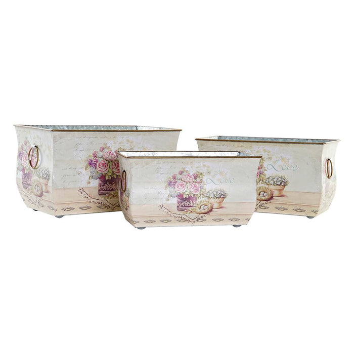 Set de ghivece DKD Home Decor Roz Metal Aluminiu Květiny Shabby Chic 31 x 18 x 17,5 cm