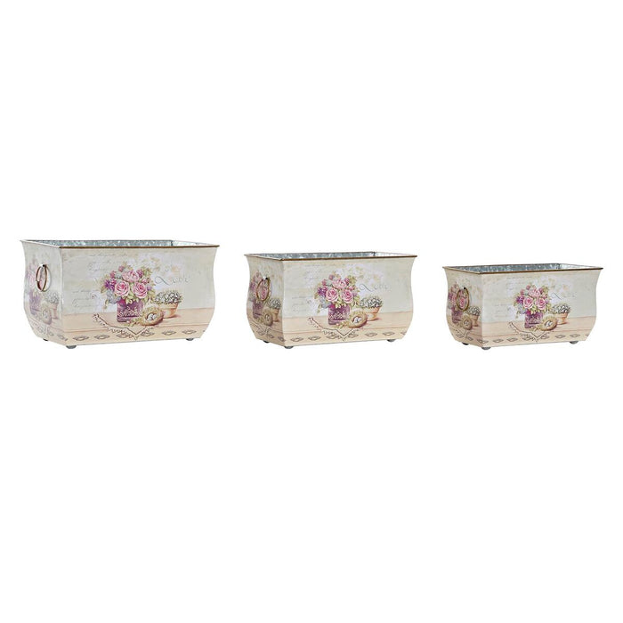 Set de ghivece DKD Home Decor Roz Metal Aluminiu Květiny Shabby Chic 31 x 18 x 17,5 cm