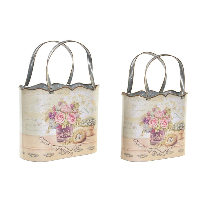 Set de ghivece DKD Home Decor Roz Metal Aluminiu Květiny Shabby Chic 29 x 13 x 38,5 cm