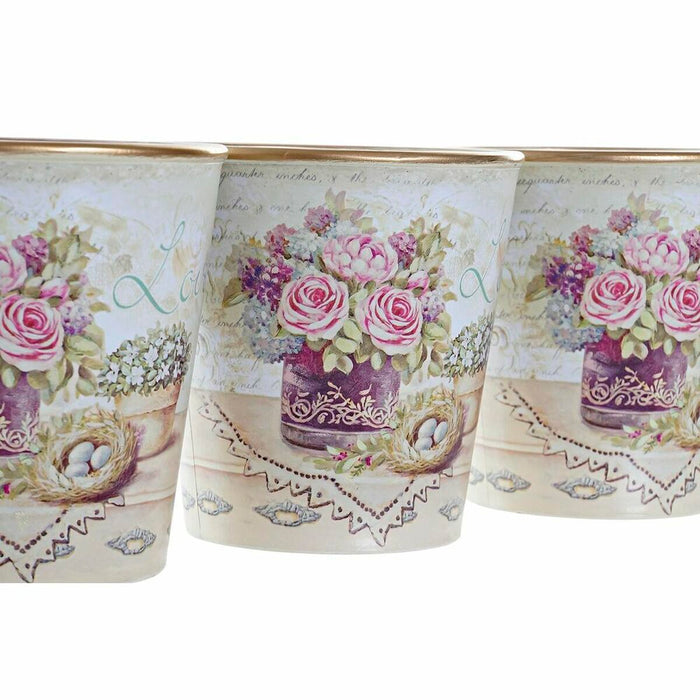 Set de ghivece DKD Home Decor Bej Roz PVC Aluminiu Shabby Chic 38 x 12 x 14 cm (3 Piese)