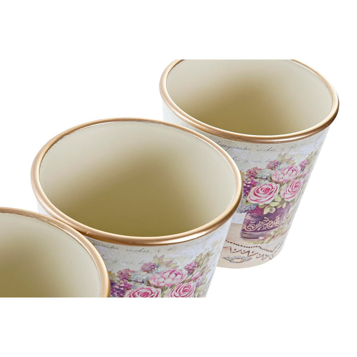Set de ghivece DKD Home Decor Bej Roz PVC Aluminiu Shabby Chic 38 x 12 x 14 cm (3 Piese)