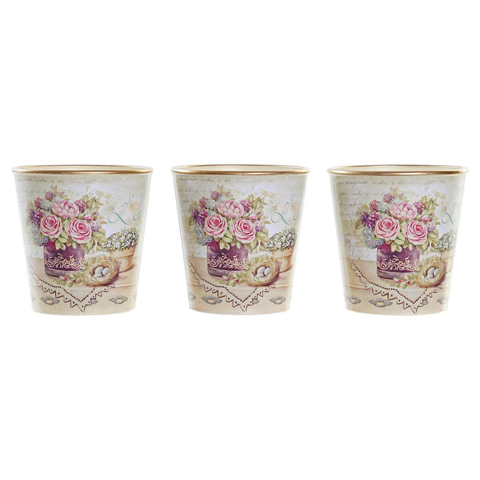 Set de ghivece DKD Home Decor Bej Roz PVC Aluminiu Shabby Chic 38 x 12 x 14 cm (3 Piese)
