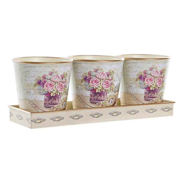 Set de ghivece DKD Home Decor Bej Roz PVC Aluminiu Shabby Chic 38 x 12 x 14 cm (3 Piese)