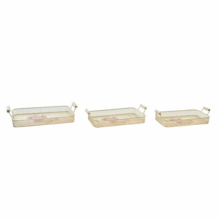 Set de Tăvi DKD Home Decor 40 x 21 x 8 cm Roz Metal 8 cm 3 Piese Shabby Chic