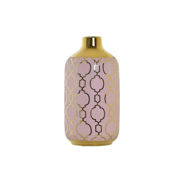 Vază DKD Home Decor 13 x 13 x 26 cm Porțelan Roz Auriu* Oriental Cromat