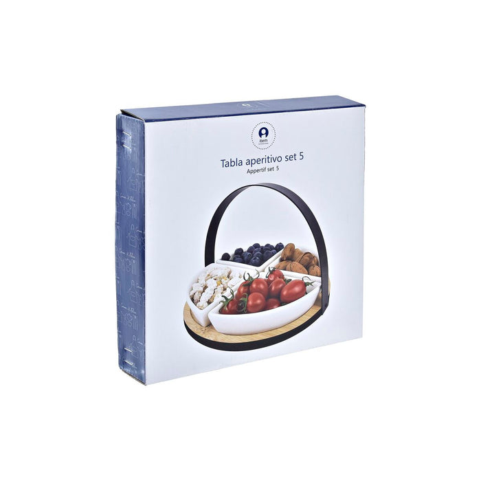 Set de Aperitiv DKD Home Decor Alb/Negru Metal Bambus Gresie Loft 4 Piese 21,5 x 21,5 x 14 cm