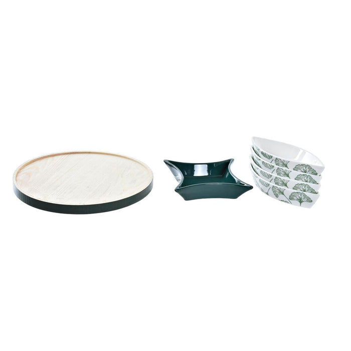 Set de Aperitiv DKD Home Decor Lemn 22 x 22 x 1 cm Frunze Verde Gresie