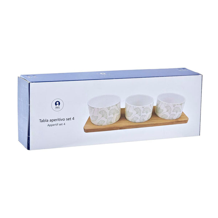 Set de Aperitiv DKD Home Decor Bambus Gresie Frunze 3 Piese 4 Piese 28 x 9,7 x 1,5 cm