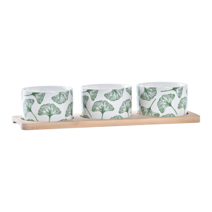 Set de Aperitiv DKD Home Decor Bambus Gresie Frunze 3 Piese 4 Piese 28 x 9,7 x 1,5 cm