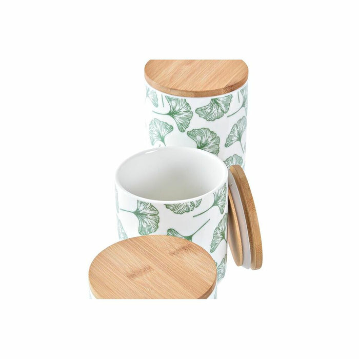 Set de 3 tuburi DKD Home Decor Natural Alb Verde Bambus Gresie Tropical 10 x 10 x 17 cm
